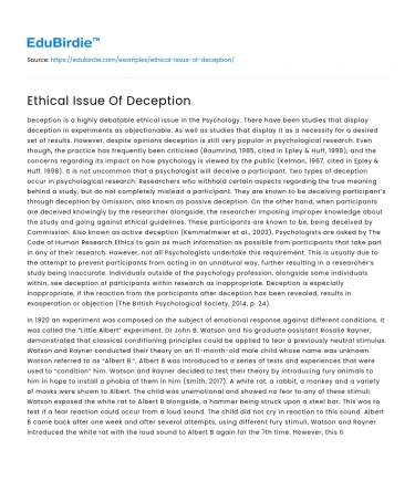 Ethical Issue Of Deception