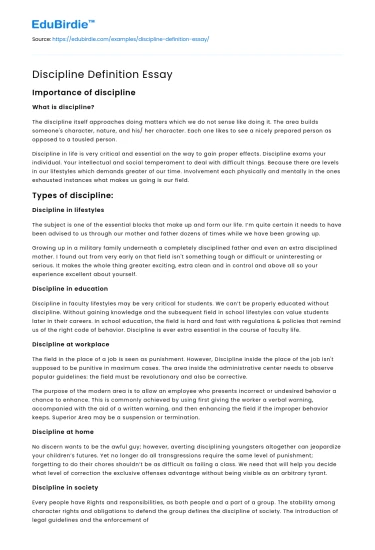 Discipline Definition Essay