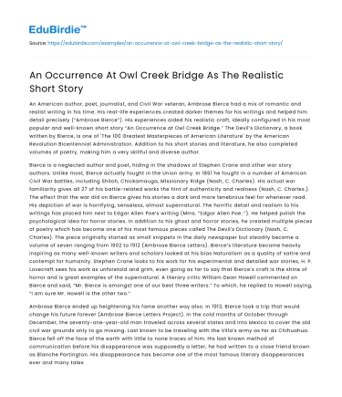 An Occurrence At Owl Creek Bridge As The Realistic Short Story