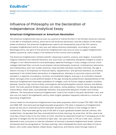 Philosophical Underpinnings of the Declaration of Independence