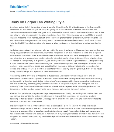 Essay on Harper Lee Writing Style