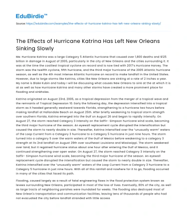 The Effects of Hurricane Katrina Has Left New Orleans Sinking Slowly
