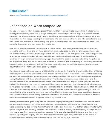 Reflections on What Shaped Me