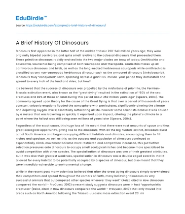 A Brief History Of Dinosaurs