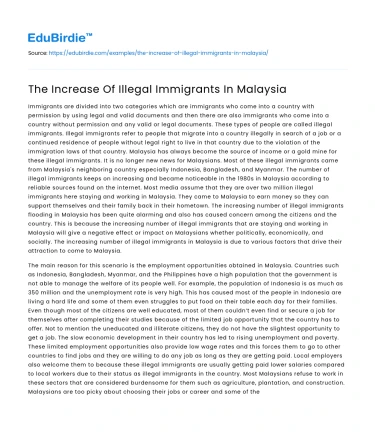 The Increase Of Illegal Immigrants In Malaysia