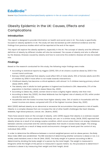 Obesity Epidemic in the UK: Causes, Effects and Complications