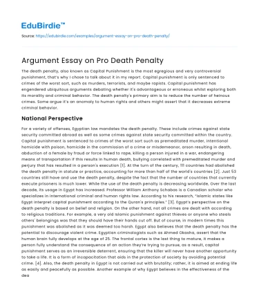 Argument Essay on Pro Death Penalty
