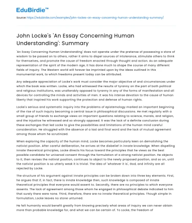 John Locke’s ‘An Essay Concerning Human Understanding’: Summary