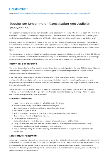 Secularism Under Indian Constitution And Judicial Intervention