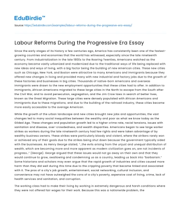 Labour Reforms During the Progressive Era Essay