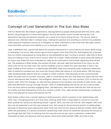 Concept of Lost Generation in The Sun Also Rises