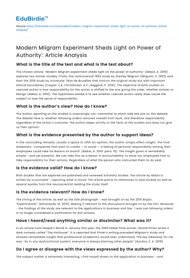 Modern Milgram Experiment: Power of Authority Analysis
