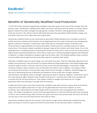 Benefits of Genetically Modified Food Production