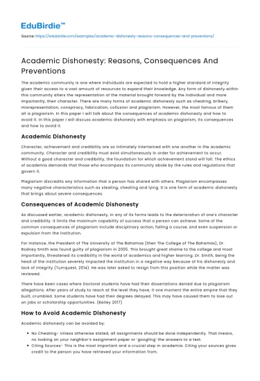 Academic Dishonesty: Reasons, Consequences And Preventions