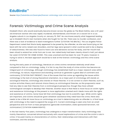 Forensic Victimology and Crime Scene Analysis