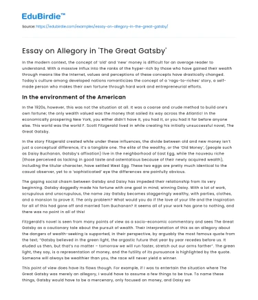 Essay on Allegory in ‘The Great Gatsby’