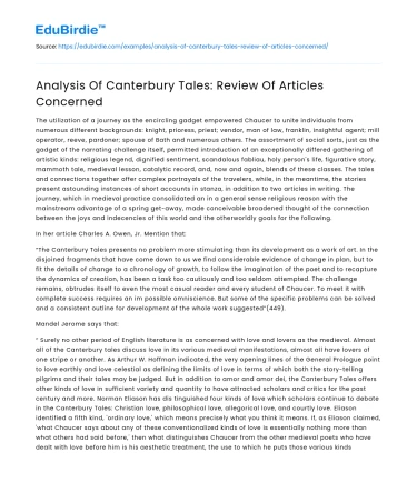 Analysis Of Canterbury Tales: Review Of Articles Concerned