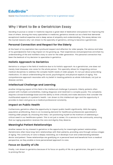 Why I Want to Be a Geriatrician Essay