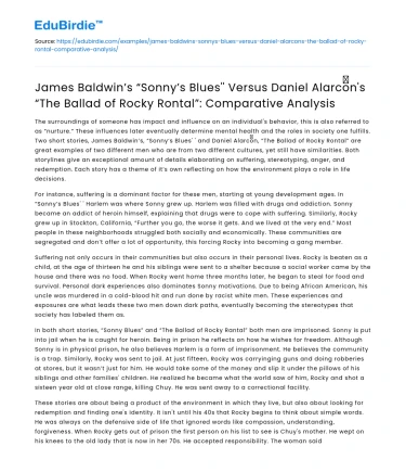 Comparing Baldwin’s Sonny’s Blues to Alarcón’s The Ballad of Rocky Rontal