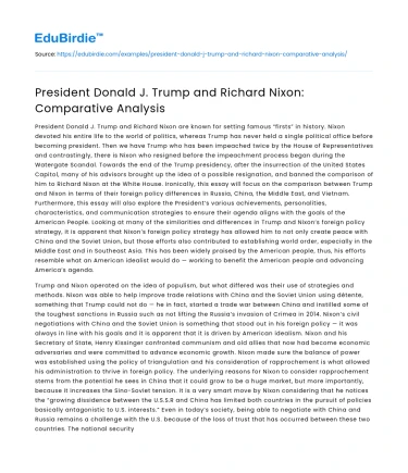 President Donald J. Trump and Richard Nixon: Comparative Analysis
