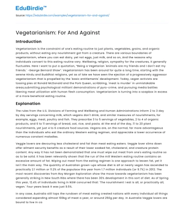 Vegetarianism: For And Against