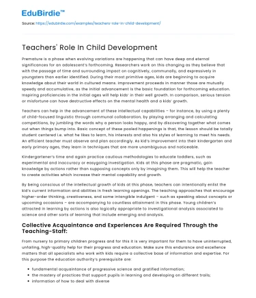 Teachers’ Role In Child Development