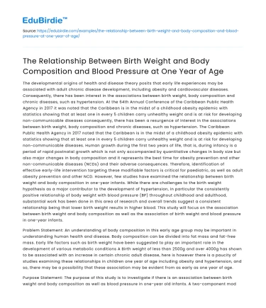 Birth Weight, Body Composition, & Blood Pressure at Age 1