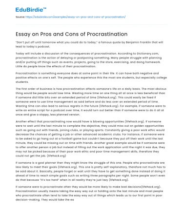 Essay on Pros and Cons of Procrastination