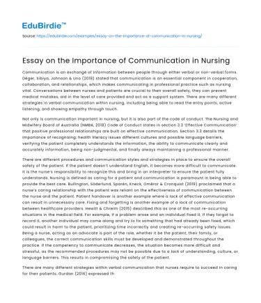 Essay on the Importance of Communication in Nursing