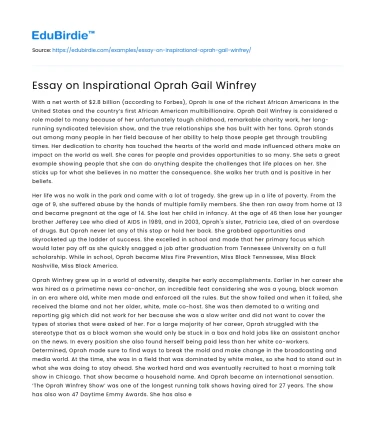 Essay on Inspirational Oprah Gail Winfrey