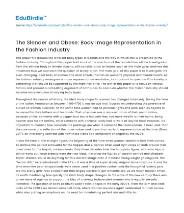 The Slender and Obese: Body Image Representation in the Fashion Industry