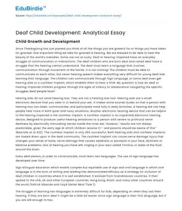 Deaf Child Development: Analytical Essay