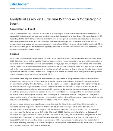Analytical Essay on Hurricane Katrina As a Catastrophic Event