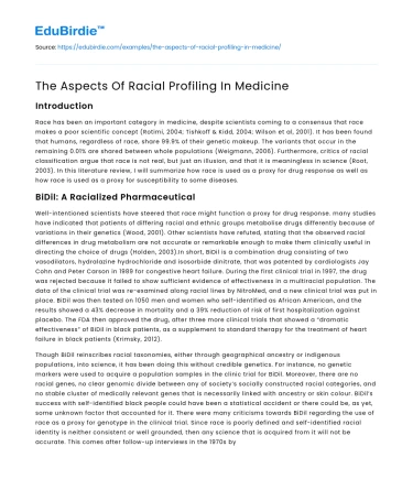 The Aspects Of Racial Profiling In Medicine