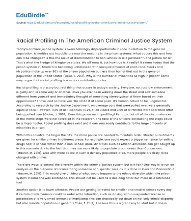 Racial Profiling In The American Criminal Justice System