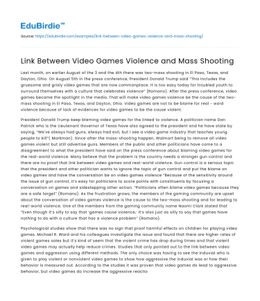 Link Between Video Games Violence and Mass Shooting