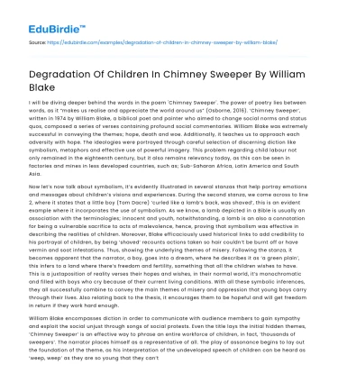 Degradation Of Children In Chimney Sweeper By William Blake
