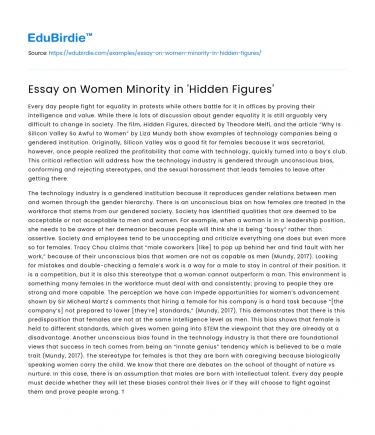 Essay on Women Minority in ‘Hidden Figures’