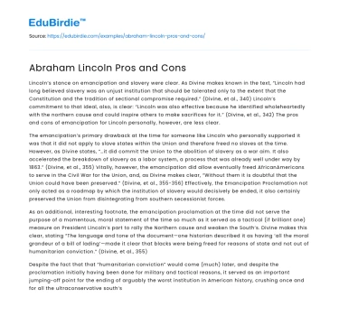 Abraham Lincoln Pros and Cons