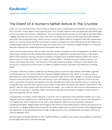 The Extent Of A Human’s Selfish Nature In The Crucible
