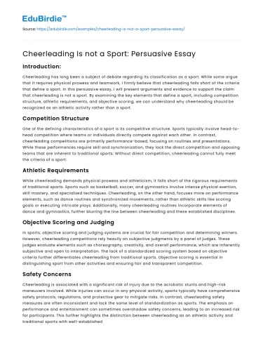 Cheerleading Is not a Sport: Persuasive Essay