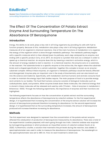 Potato enzyme concentration and temp on Benzoquinone absorbance