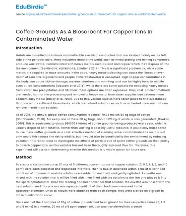 Coffee Grounds As A Biosorbent For Copper Ions In Contaminated Water