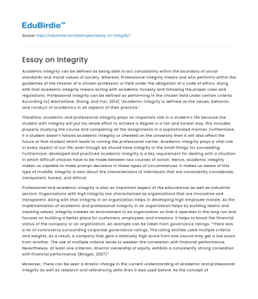 Essay on Integrity