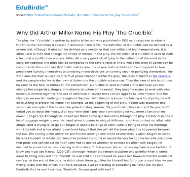 Why Did Arthur Miller Name His Play ‘The Crucible’