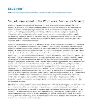 Sexual Harassment in the Workplace: Persuasive Speech