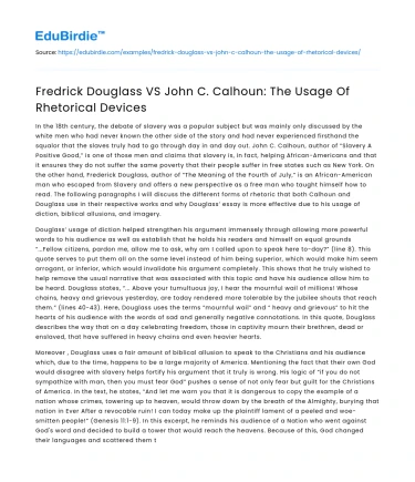 Fredrick Douglass VS John C. Calhoun: The Usage Of Rhetorical Devices