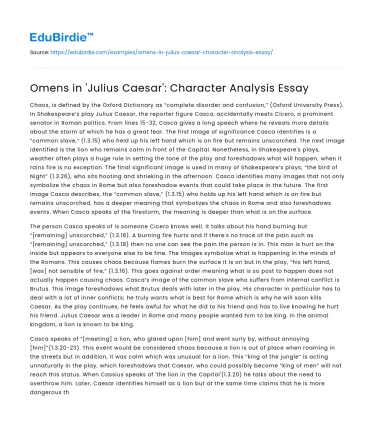 Omens in ‘Julius Caesar’: Character Analysis Essay