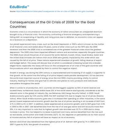 Consequences of the Oil Crisis of 2008 for the Gold Countries