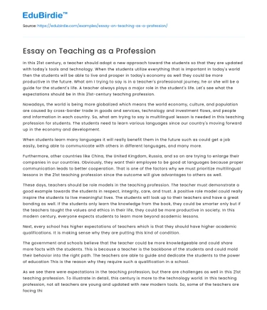 Essay on Teaching as a Profession